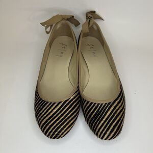French Sole FS/NY Flats Taupe Black Stripe w/ Bows Style: GALE Womens Sz 11‎